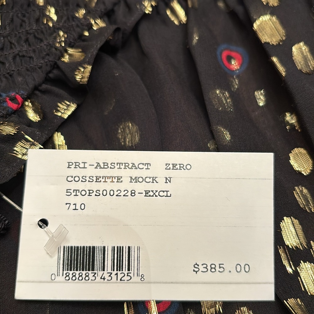 A.L.C. One shoulder one sleeve silk metallic gold thread mock neck top sz.0 - Picture 14 of 15